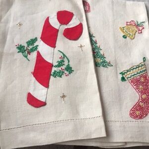 Vintage embroidered/hand sewn linen Christmas t-towels